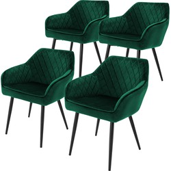 Eetkamerstoel set van 4 diamant quilting met rugleuning en armleuningen donkergroen keukenstoel met microvezel fluwelen hoes ML design