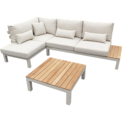 Vita loungeset chaise longue camel sand/teak incl. natural mixed weave kussens