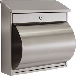Boston brievenbus in RVS met krantenhouder afm 36x36x19 cm