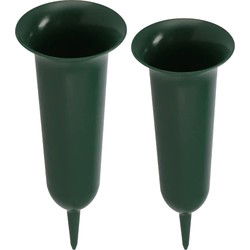 Grafvazen kunststof - groen - H42 en H37 cm - grafdecoratie - bloemenvaas voor herdenkingsplaats - Vazen