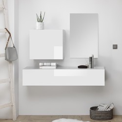 Hangende console met wandopslag en Infinity-spiegel - L130 cm