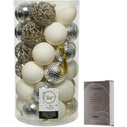 Kerstversiering mix pakket kunststof kerstballen 6 cm zilver/parel/wit 37x stuks met haakjes - Kerstbal