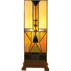 LumiLamp Tiffany Tafellamp  18x18x45 cm  Beige Bruin Glas Vierkant Tiffany Bureaulamp