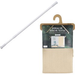 Douchegordijn met ringen - beige - polyester - 180 x 200 cm - incl ophangstang uitschuifbaar 70-120 cm - Douchegordijnen