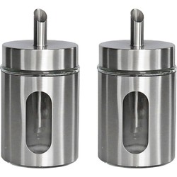 2x stuks suikerpot/suikerstrooier RVS metaal met strooi tuit 260 ml - Suikerstrooiers