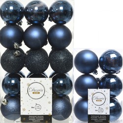 Decoris kerstballen 42x stuks donkerblauw 6 cm kunststof - Kerstbal
