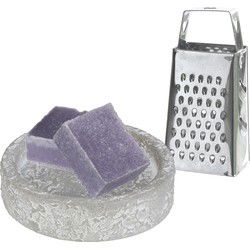 Ideas4seasons Amberblokjes/geurblokjes cadeauset - lavendel geur - inclusief schaaltje en mini rasp - Amberblokjes