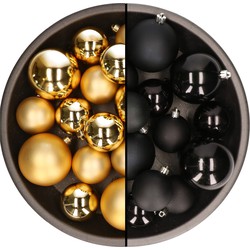 Kerstversiering kunststof kerstballen mix zwart/goud 6-8-10 cm pakket van 44x stuks - Kerstbal