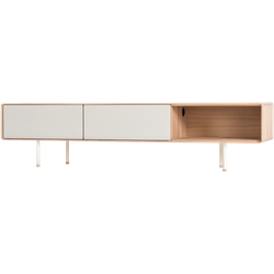 Fina lowboard houten tv meubel whitewash - met mushroom linoleum - 160 x 45 cm