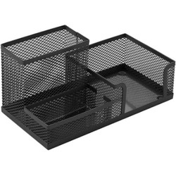 Decopatent® Pennenbak met 3 vakken - Pennenhouder - Desk - Bureau organizer - Pennenbakje - Metaal - Mesh - Pennenbakjes - Zwart