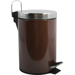 MSV Prullenbak/pedaalemmer - metaal - donkerbruin - 3 liter - 17 x 25 cm - Badkamer/toilet - Pedaalemmers