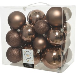 52x stuks kunststof kerstballen walnoot bruin 6-8-10 cm glans/mat/glitter - Kerstbal