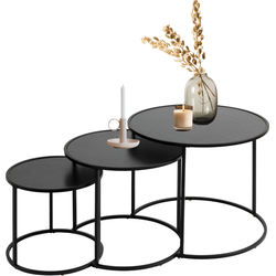 MISOU Bijzettafel - Rond - set van 3 - Koffietafel - Modern - Organisch - Zwart  - Hout - MDF - Staal - CHUCK