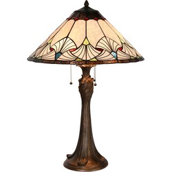 LumiLamp Tiffany Tafellamp  Ø 51x78 cm  Beige Blauw Glas Driehoek Tiffany Bureaulamp