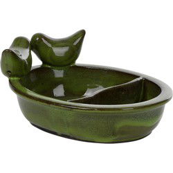 Vogelvoeder- en drinkschaal groen keramiek 21 cm - Vogelvoederhuisjes