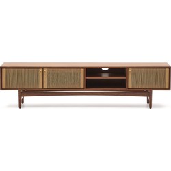 Kave Home - TV-meubel Elan 3 deurtjes notenfineer en massief notenhout koord 200 x 50cm FSC Mix Credit