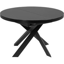 Kave Home - Vashti uitschuifbare ronde glazen tafel met zwarte stalen poten Ø 120 (160) cm