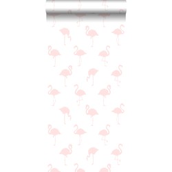 ESTAhome behang flamingo's licht roze en wit