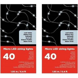 2x Micro LED binnenverlichting op batterij helder wit 40 lampjes - Lichtsnoeren