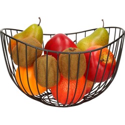 Metalen fruitmand/fruitschaal zwart rond 31 x 21 x 29 cm - Fruitschalen