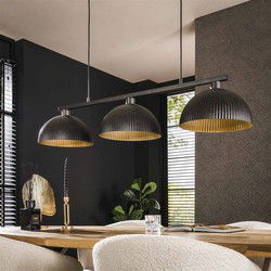 Hanglamp Halfronde Kap - 3-Lichts - Metaal Zwart - 120x30x150cm