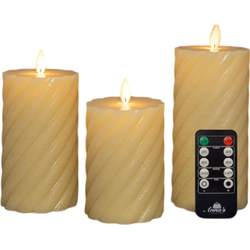 Stompkaars swirl wax led bewegende vlam met afstandsbediening set van 3 d7.5h10/12.5/15 cm ivoor