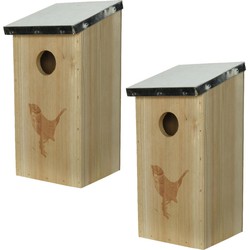 2x stuks vurenhouten/houten vogelhuisjes naturel 12 x 13,5 x 26 cm - Vogelhuisjes