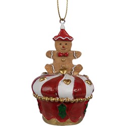 Clayre & Eef Kersthanger Gingerbread man Ø 5x8 cm Rood Kunststof Kerstboomversiering