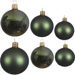 Glazen kerstballen pakket donkergroen glans/mat 16x stuks diverse maten - Kerstbal