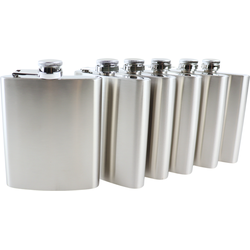 HIXA Heupfles - 6 Stuks - Flacon - Veldfles - RVS - Drinkfles - Platvink - 200ml - Zilver - Kunststof Dop