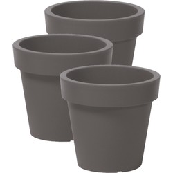 3x stuks basic plantenpot/bloempot kunststof dia 13.5 cm/hoogte 12 cm steengrijs - Plantenpotten