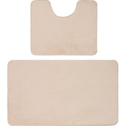 Tapijtenloods Samba Soft Fluffy Badmat Laagpolig Badkamer Set 2-Delig Beige- 50x60 CM & 60x100 CM