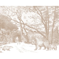 ESTAhome fotobehang bos met bosdieren beige - 3,5 x 2,79 m - 159064