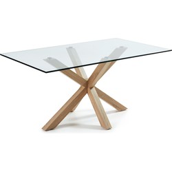 Kave Home - Argo glazen tafel en stalen poten met houteffect 160 x 90 cm