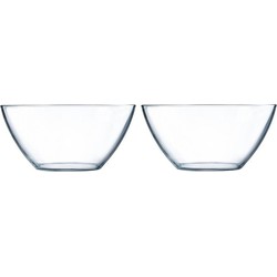 2x Salade serveerschalen rond glas 28 cm - Saladeschalen