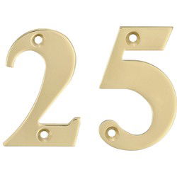 AMIG Huisnummer 25 - massief messing - 10cm - incl. bijpassende schroeven - gepolijst - goudkleur - Huisnummers