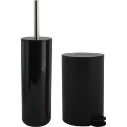 MSV Toiletborstel in houder/pedaalemmer set Moods - kunststof - zwart - Badkameraccessoireset