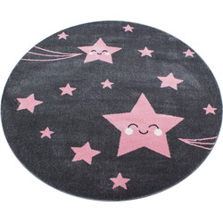 Kids Kinderkamer Sterren Roze vloerkleed - Rond - 120 CM ROND