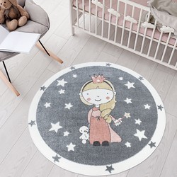 Tapijtenloods Vloerkleed Princess Rond Laagpolig Anime Kids Grijs- 120 CM ROND