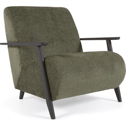 Kave Home - Meghan fauteuil in groene chenille en hout met wengé afwerking