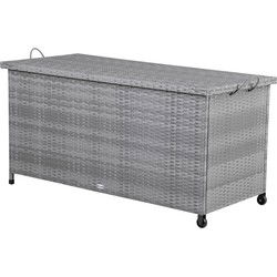 Polyrattan Kussenbox Grijs 122x56x61cm met wielen