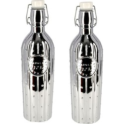 2x Glazen decoratie flessen zilver met beugeldop 1 liter - Decoratieve flessen