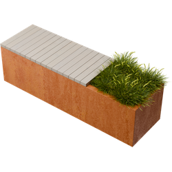 Florisa Rechthoekige cortenstaal plantenbak met Padouk zitbank L150 x B40 x H42 cm