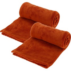 Fleece dekens/plaids - 2x - vermiljoen rood - 125 x 150 cm - Plaids