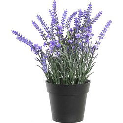 Items Lavendel bloemen kunstplant in bloempot - paarse bloemen - 15 x 27 cm - bloemstukje - Kunstplanten