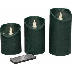 Anna's Collection Stompkaarsen - 3x st - antiek groen - LED kaarsen - LED kaarsen