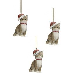 2x stuks kersthangers grijze katten met kerstmuts 9 cm kerstversiering - Kersthangers