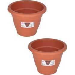 Set van 2x stuks terra cotta kleur ronde plantenpot/bloempot kunststof diameter 16 cm - Plantenpotten