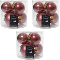 Kerstboomversiering oud roze kerstballen van glas 8 cm 18x stuks - Kerstbal