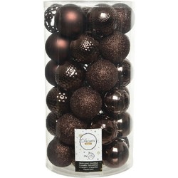 37x Kunststof kerstballen mix donkerbruin 6 cm kerstboom versiering/decoratie - Kerstbal